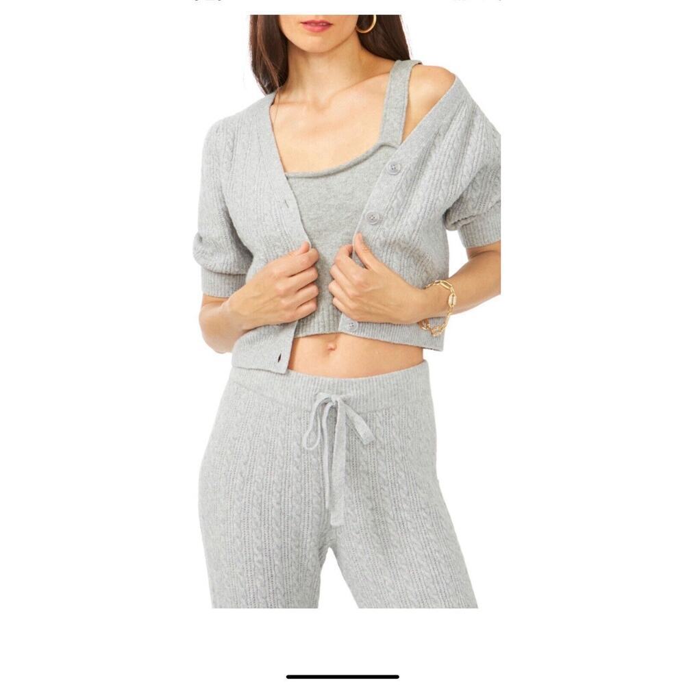 1.STATE crop Button Cardigan Sweater In Silver Heather Size Large
